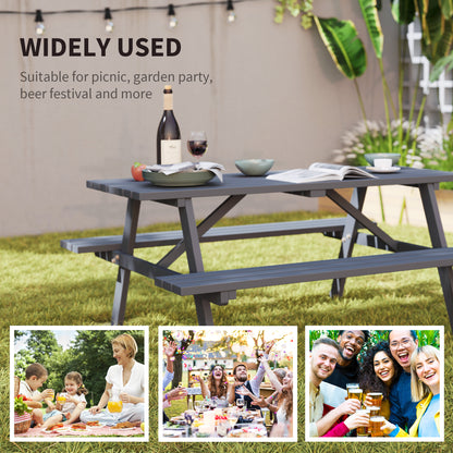Outsunny 6-osobowy drewniany stół piknikowy do ogrodu lub na patio z wycięciem na parasol 150 cm szary