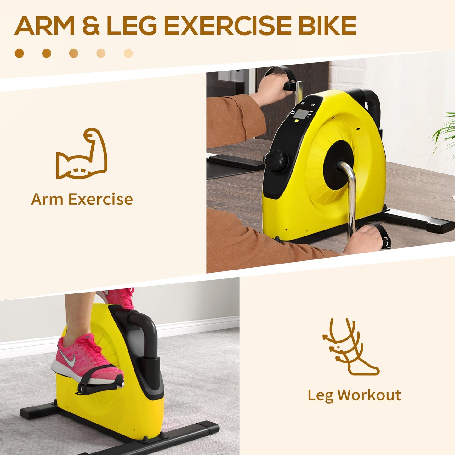 SPORTNOW Mini Exercise Bike, Portable Pedal Exerciser with LCD Display for Legs, Arms, Rehabilitation, Therapy, Yellow