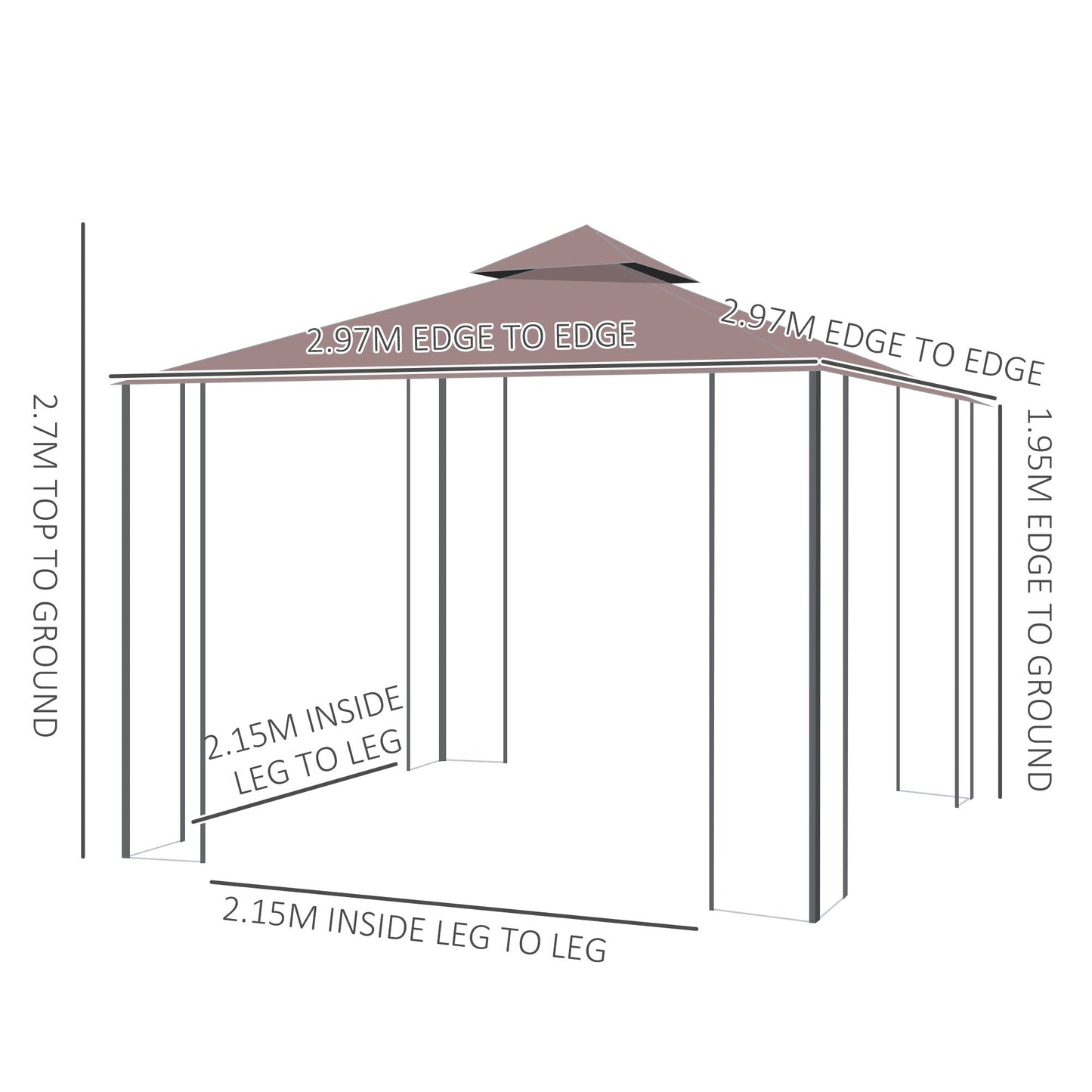 Outsunny 3 x 3(m) Patio Altana Baldachim Pawilon ogrodowy Namiot schronienie z 2-poziomowym dachem i moskitierą, stalowa rama, kolor kawy