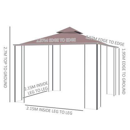 Outsunny 3 x 3(m) Patio Altana Baldachim Pawilon ogrodowy Namiot schronienie z 2-poziomowym dachem i moskitierą, stalowa rama, kolor kawy