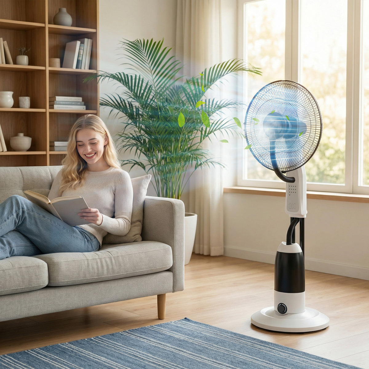 HOMCOM Pedestal Fan with Water Mist Spray 3 Speeds 2.8L Water Tank, White