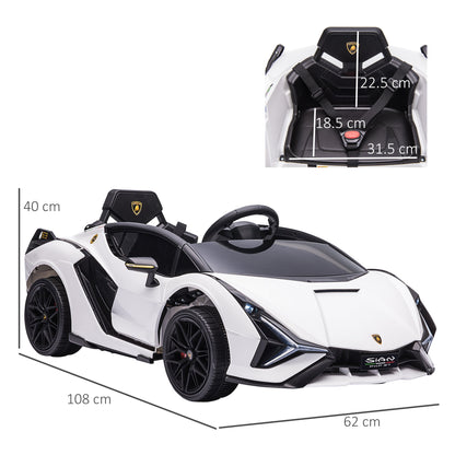 HOMCOM Lamborghini Sian Licensed 12V Kids Electric Ride On Car 2 Motors Toy Car with Remote Control Music Lights MP3 for 3-5 Years White