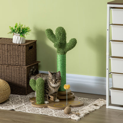 PawHut 60cm Chenille Cat Tree, with Interactive Toy Balls, Sisal Scratching Posts - Green