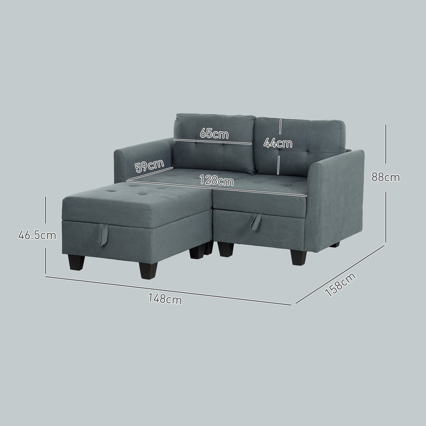 HOMCOM 'L' Shape Modular Storage Sofa - Dark Grey