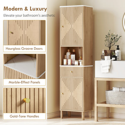HOMCOM Slim Bathroom Cabinet with Silent Drawer Rail for Scandinavian, Japanese Styles - Wood-Effect