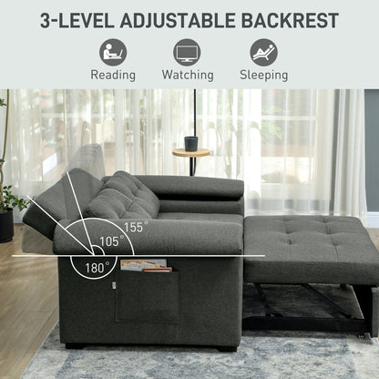 HOMCOM Pull Out Sofa Bed, Fabric 2 Seater Click Clack Sofa Bed Settee with 2 Pocket Springs, Convertible Sofa Couch with Pillows and Side Pockets for Living Room, Home Office, Charcoal Grey