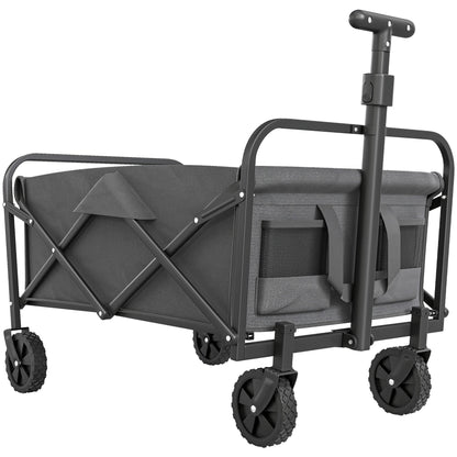 Outsunny 62L Festival Trolley on Wheels, Garden Folding Trolley Cart, 120kg Heavy Duty Collapsible Folding Wagon with Adjustable Handle and Carrying Bag for Beach, Camping, Festival, Grey