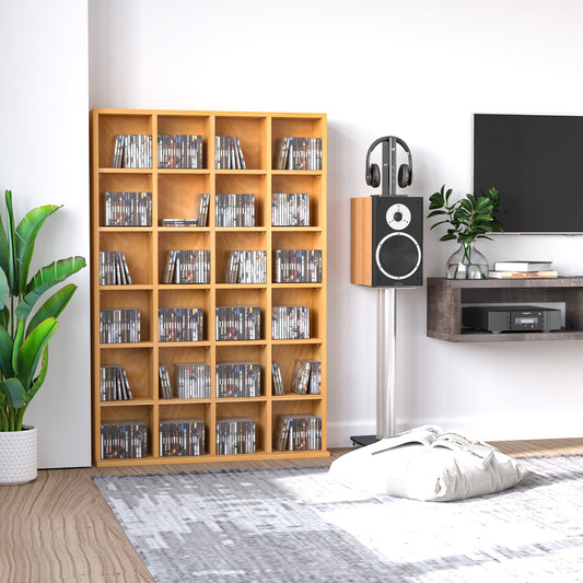 HOMCOM CD Storage Unit with Adjustable Shelves, 89 x 130.5 cm, Beech Wood Finish