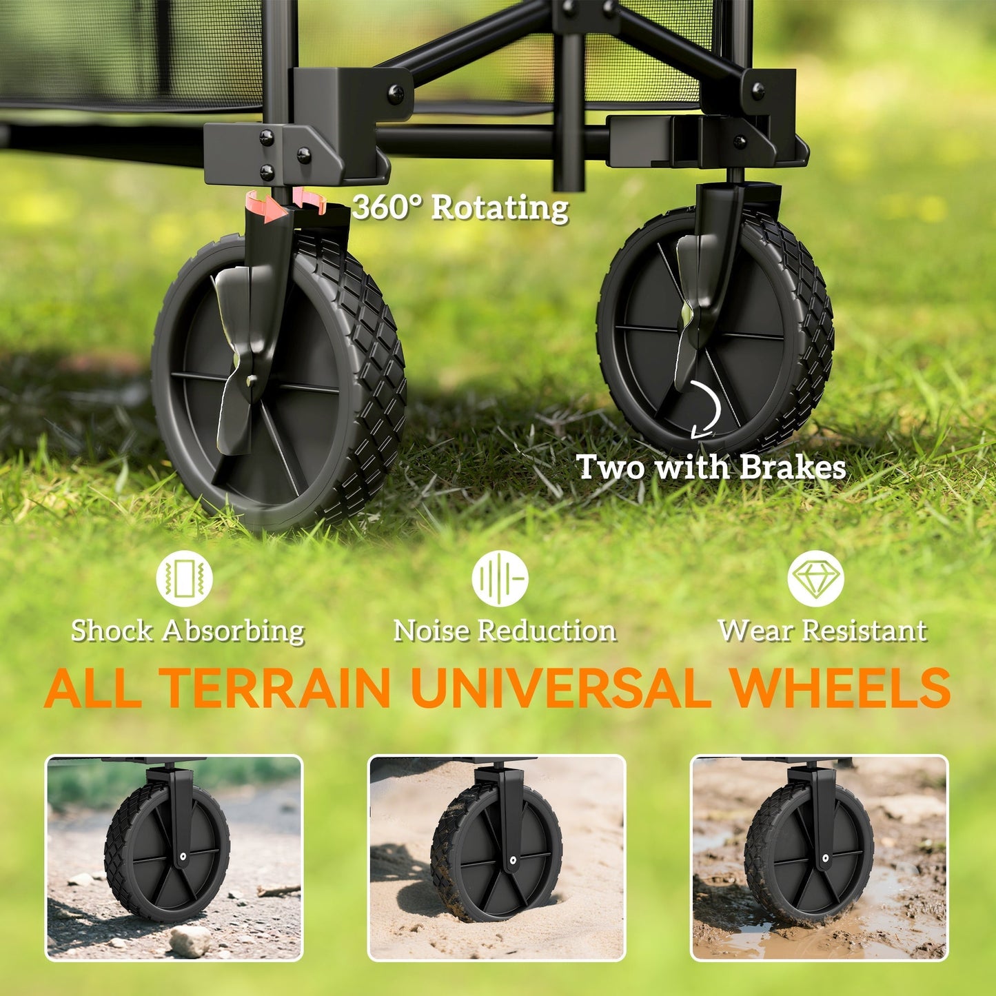 Outsunny Double Decker Folding Festival Trolley on Wheels, 200KG & 350L Capacity Collapsible Wagon Festival Trolley Cart with 134cm Extended for Camping Sports Shopping Garden and Beach, Black