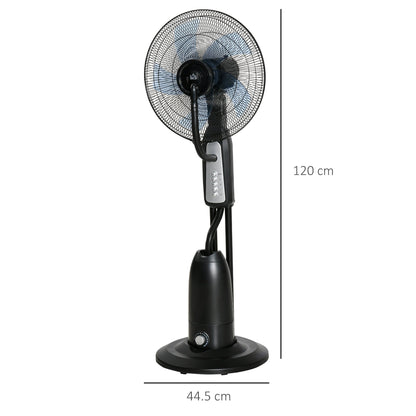 Wentylator stojący HOMCOM 18" z rozpylaczem mgiełki wodnej, wentylator stojący, nawilżacz powietrza z 3 prędkościami, zbiornik na wodę 2,8 l, czarny