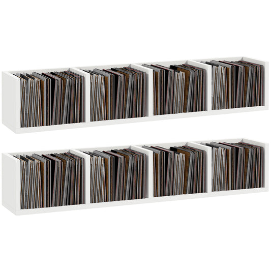 HOMCOM Wall Mount 84 CD / 56 DVD/Blu-ray/ Media Storage Rack 4 Cubes, Wooden Shelf Organiser Unit Bookcase Display, Set of 2, White