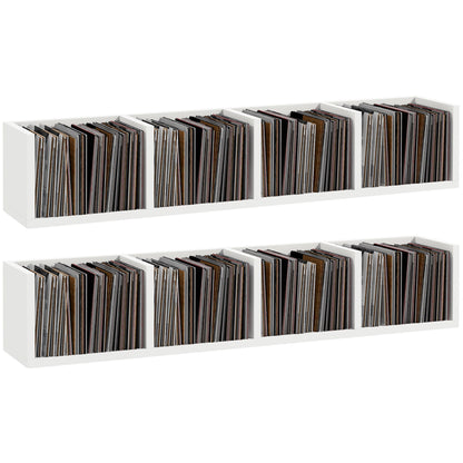 HOMCOM Wall Mount 84 CD / 56 DVD/Blu-ray/ Media Storage Rack 4 Cubes, Wooden Shelf Organiser Unit Bookcase Display, Set of 2, White