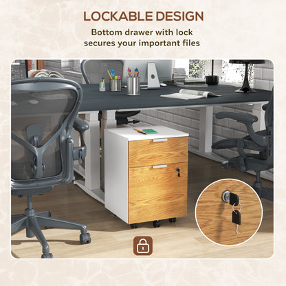 2 Drawer Filing Cabinet with Lock and Wheels, Mobile File Cabinet with Adjustable Hanging Bars for A4 and Letter, Under Desk Office