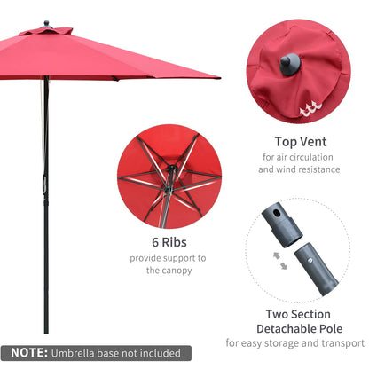 Outsunny 2.8m Patio Parasols Umbrellas Outdoor 6 Ribs Sunshade Canopy Manual Push Garden Backyard Furniture, Wine Red