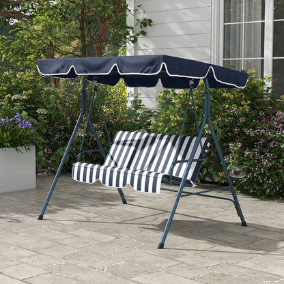 Outsunny 3-Seat Swing Chair Garden Swing Seat with Adjustable Canopy for Patio, Blue and White