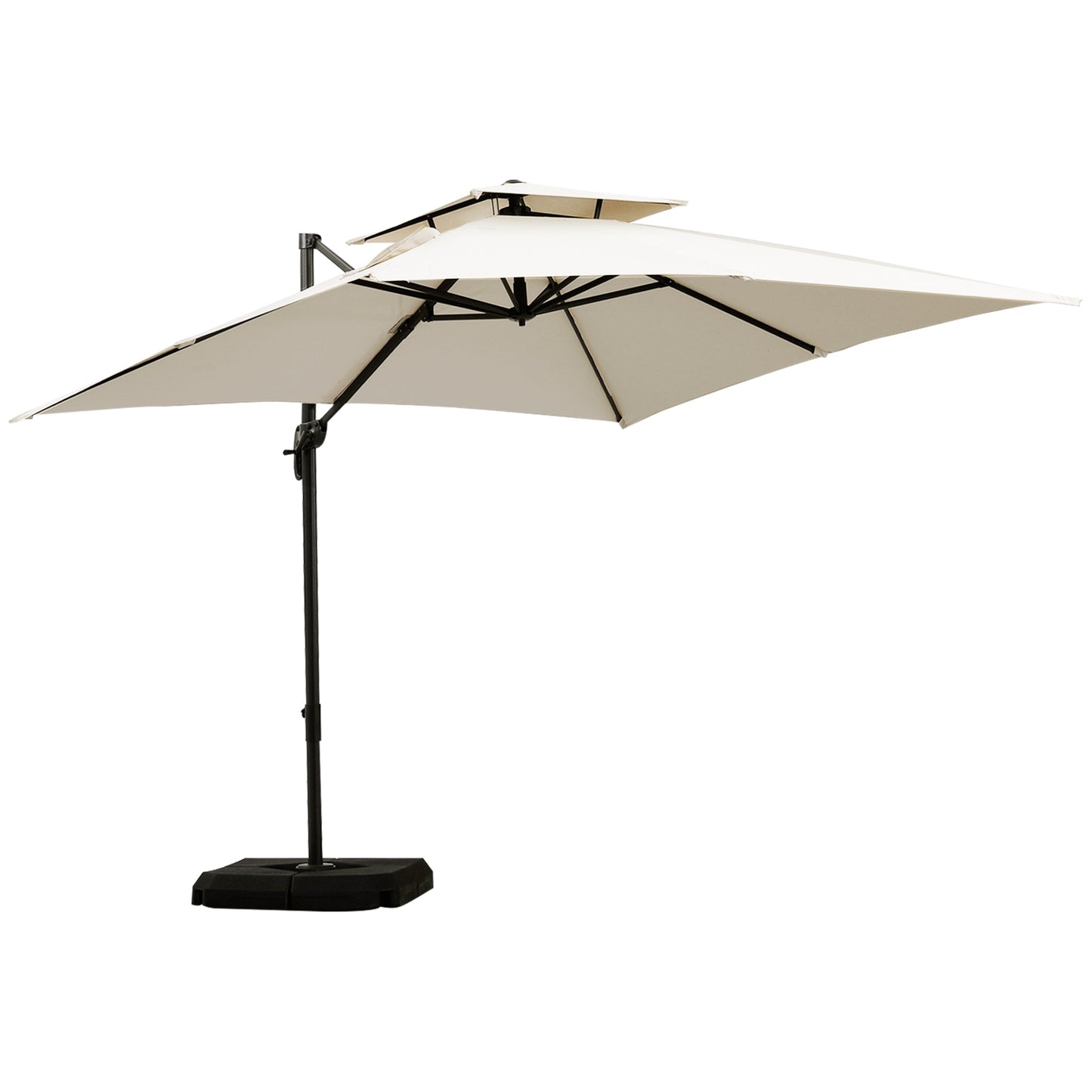 Outsunny 3 x 3(m) Garden Cantilever Parasol with Crank and Tilt, Square Overhanging Patio Umbrella with 360° Rotation, Base Weights and Cover, Beige