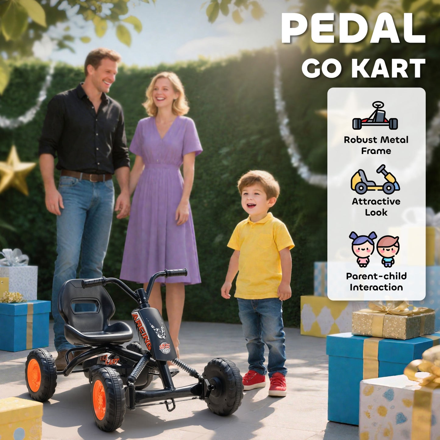 AIYAPLAY Kids Pedal Go Kart with Steel Frame, Sporty Design, for Ages 2-5 Years, Black