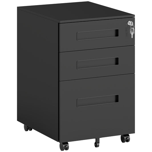 Vinsetto Three-Drawer Steel Filing Cabinet - Black