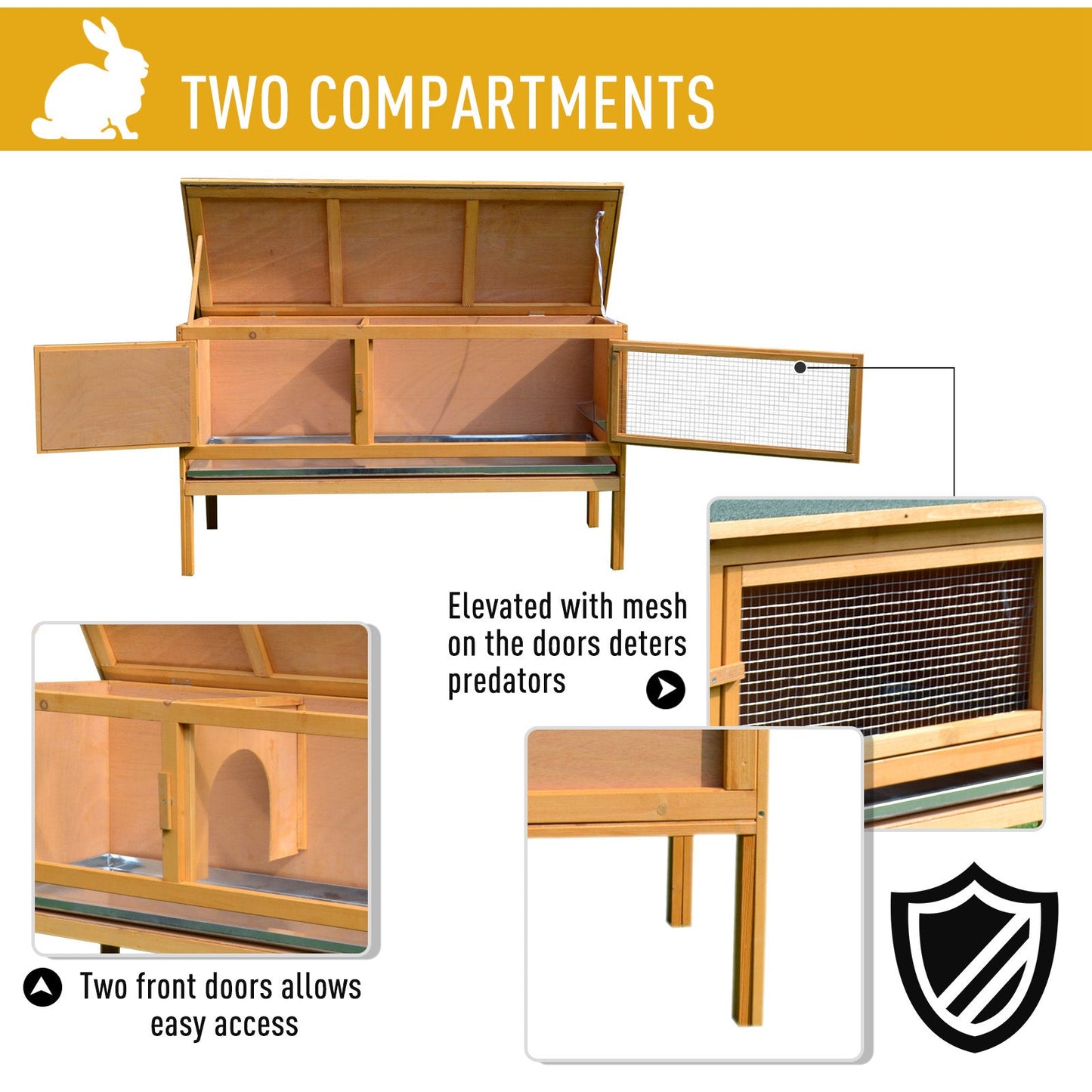 PawHut Guinea Pigs Hutches, 115Lx44.3Wx65H cm, Fir Wood-Yellow/Green