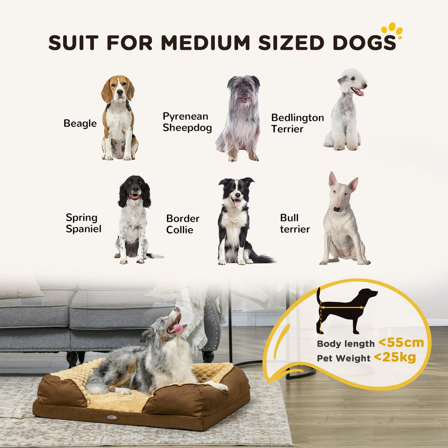 PawHut Calming Dog Bed Pet Mattress w/ Removable Cover, Anti-Slip Bottom, for Medium Dogs, 90L x 69W x 21Hcm - Brown