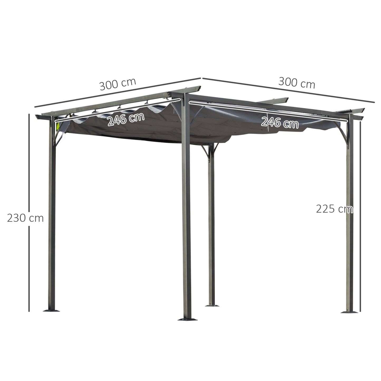 Metalowa pergola Outsunny 3 x 3(m) z rozsuwanym dachem, zadaszenie altanki ogrodowej z metalu. Zewnętrzna osłona przeciwsłoneczna na imprezę grillową, szara.
