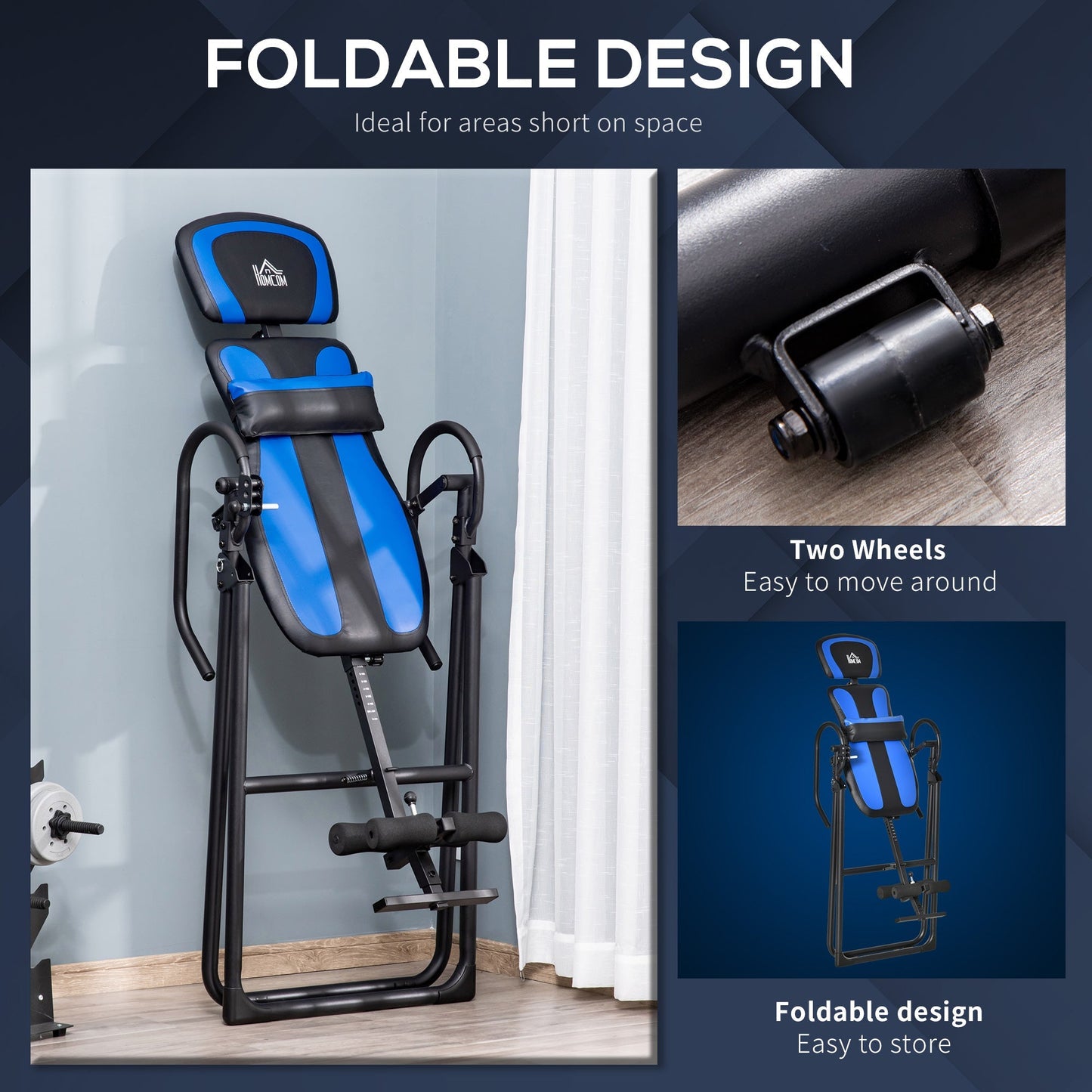 Foldable Gravity Inversion Table, Back Therapy Fitness Bench, with Soft Ankle Cushions, for Home