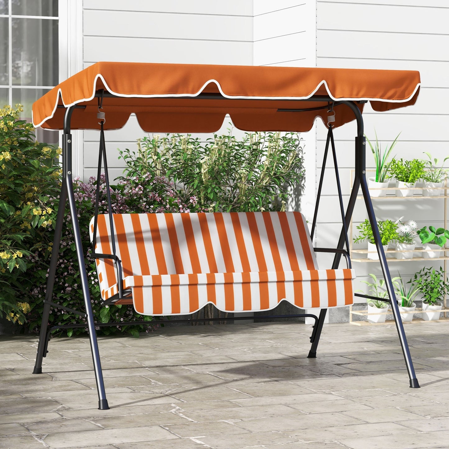 Outsunny 3-Seat Swing Chair Garden Swing Seat with Adjustable Canopy for Patio, Orange