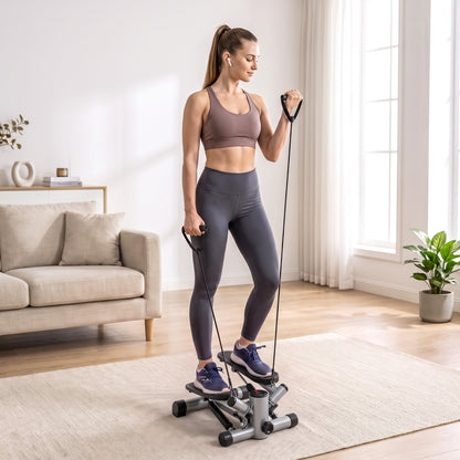 HOMCOM Mini Stepper Step Machine with Resistance Bands for Leg Arm Full Body Training Fitness Stair Stepper