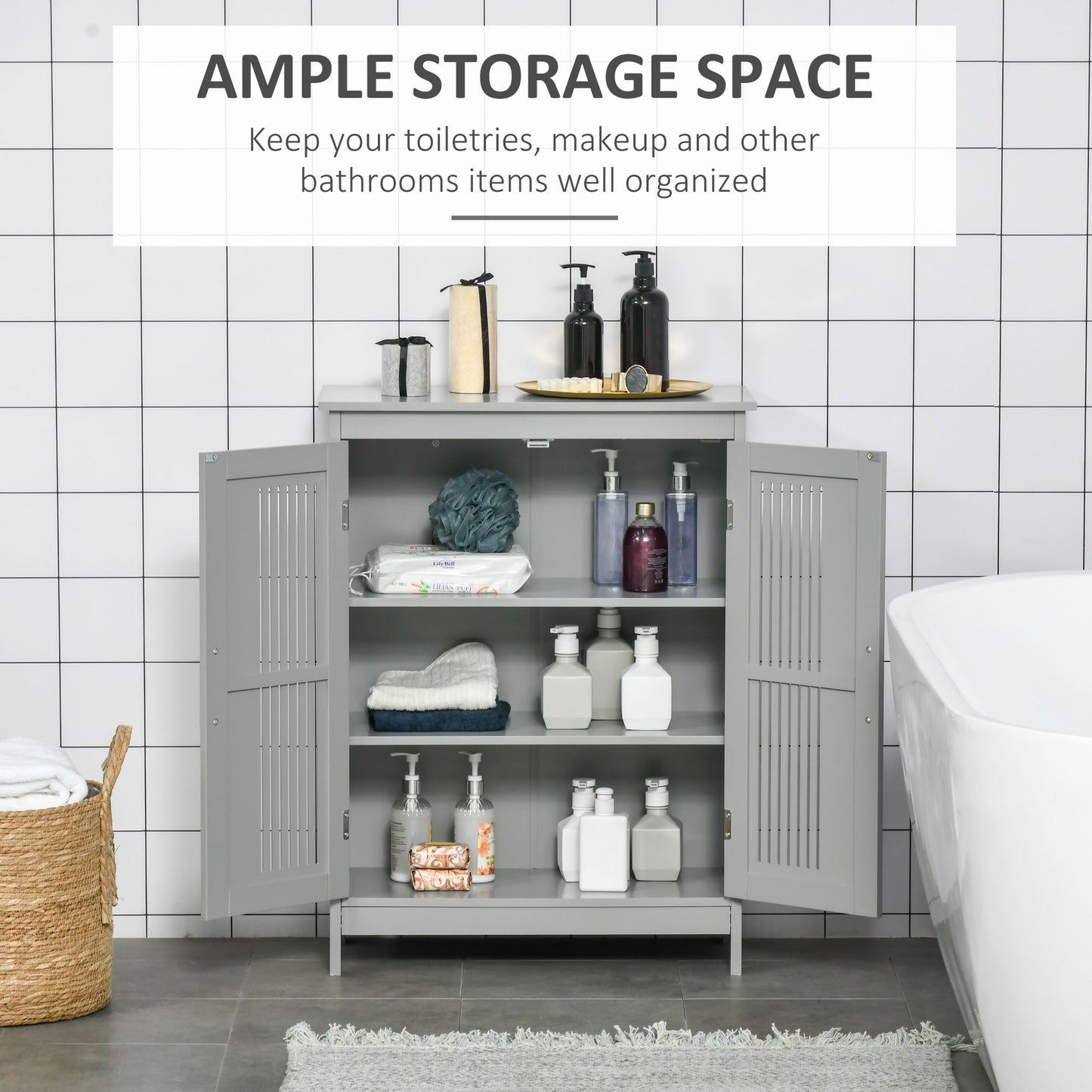 kleankin Modern Bathroom Floor Cabinet - Grey