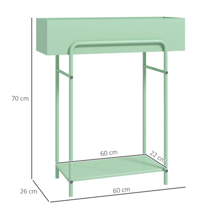 Outsunny 2 Tier Plant Stand, Metal Plant Rack Shelf with Drain Holes, Floor-standing Flower Pot Stand for Indoor Outdoor Garden Patio Balcony Living Room, Green