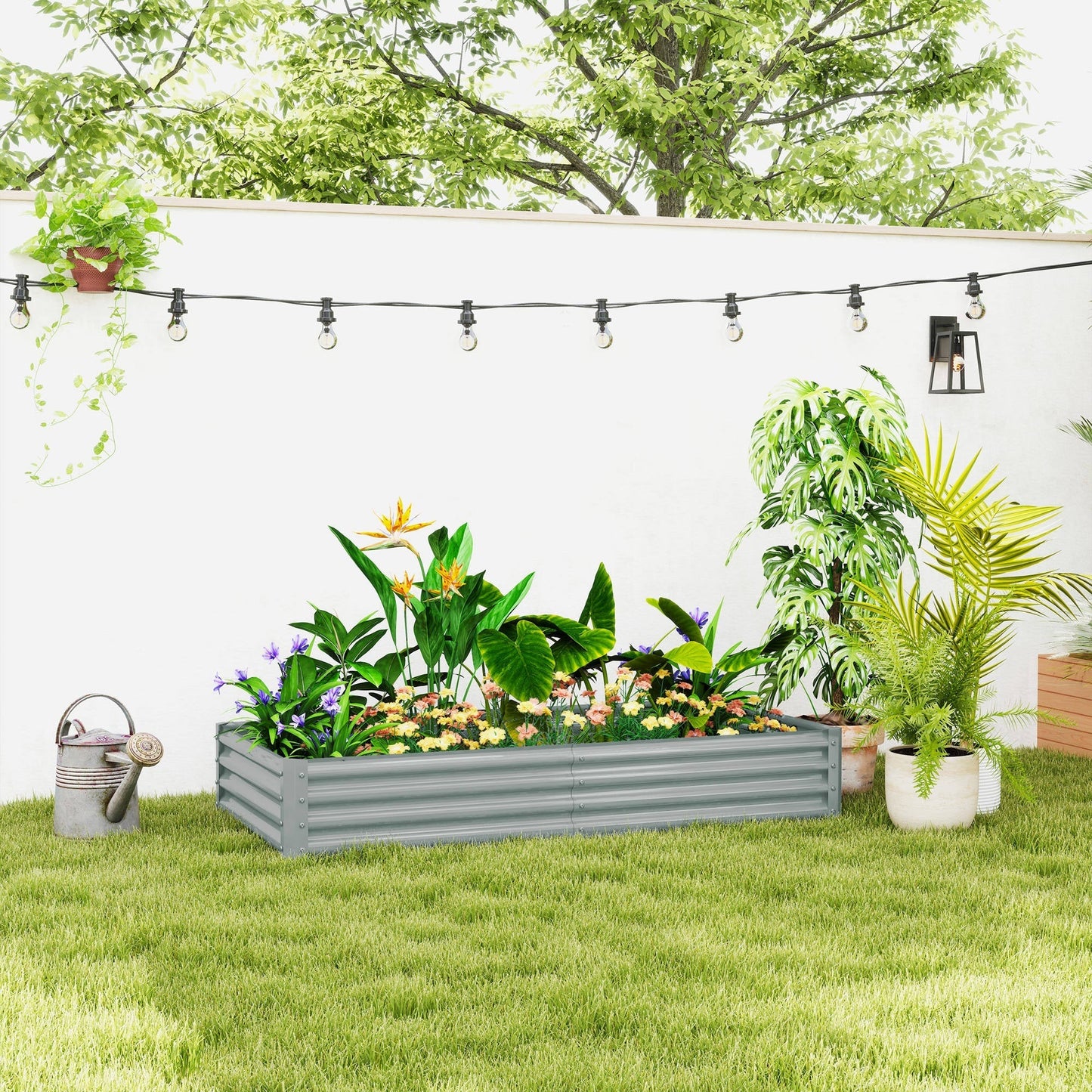 Outsunny 180 x 90cm Galvanised Steel Open Planter - Silver