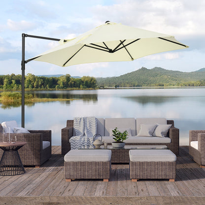 Outsunny 2.5M Garden Cantilever Parasol, Offset Roma Patio Umbrella Hanging Sun Shade Canopy Shelter with 360 Rotation and Cross Base, Beige