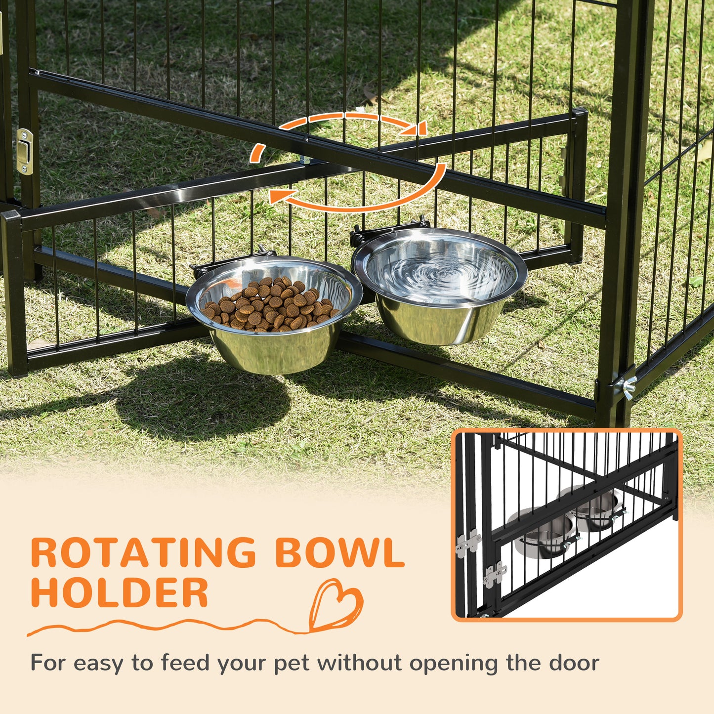 PawHut Outdoor Dog Kennel Puppy Play Pen z baldachimem Garden Playpen Fence Crate Enclosure Cage Rotating Bowl 141 x 141 x 151 cm