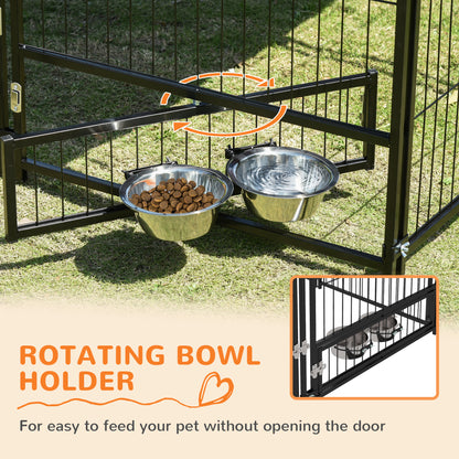 PawHut Outdoor Dog Kennel Puppy Play Pen z baldachimem Garden Playpen Fence Crate Enclosure Cage Rotating Bowl 141 x 141 x 151 cm