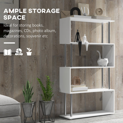 HOMCOM S Shape Bookcase, 5 Tiers Bookshelf, Modern Freestanding Storage Shelf for Home Office, Study, Living Room, 80 x 30 x 145cm, White