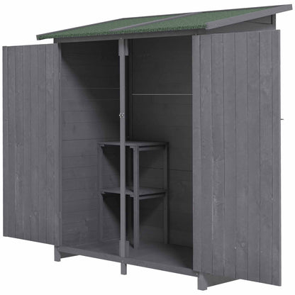 Domek ogrodowy Outsunny 139 x 75 z drewna jodłowego z dachem asfaltowym – szary