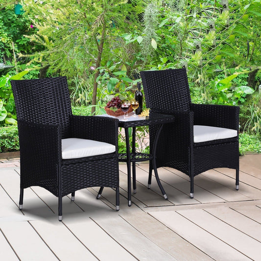 Outsunny Three-Piece Rattan Chair Set, with Cushions - Black