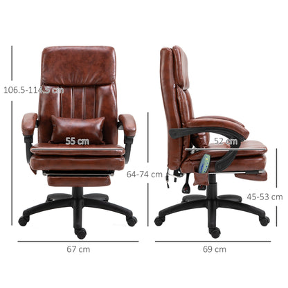 Vinsetto High Back Office Chair, Gaming Recliner Chair with Footrest, 7 Massage Points, Adjustable Height, Reclining Back, PU Leather, Brown