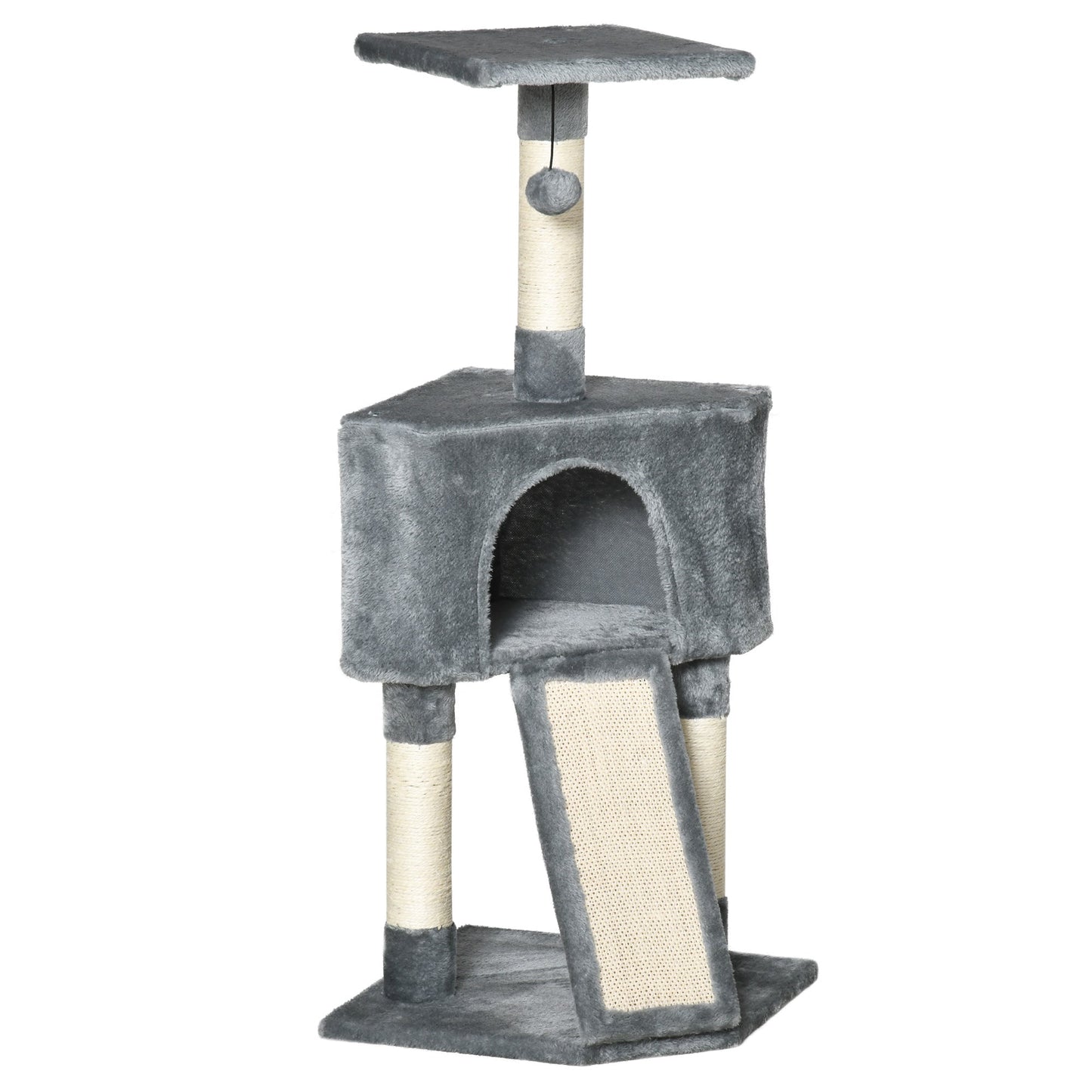 PawHut Corner Cat Tree for Indoor Cats, Kitten Tower with Scratching Post House Ladder Toy - Grey