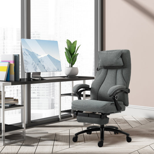 Vinsetto Office Chair, Fabric Desk Chair with Adjustable Massage Pillow, USB Power and Retractable Footrest, High Back, 360 Swivel, for Home, Grey