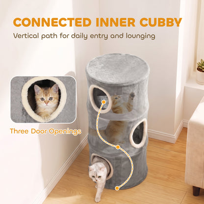 PawHut Cat House for Indoor Kittens, Cat Condo with Removable Washable Cover, Modern Barrel-Shaped Kitty Cave Bed