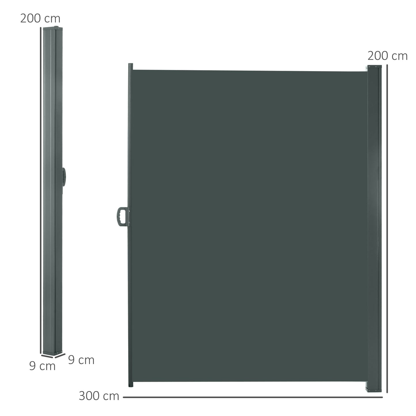 Outsunny 3 x 2m Retractable Sun Side Awning Screen Fence Patio Garden Wall Balcony Screening Panel Outdoor Blind Privacy Divider, Dark Grey