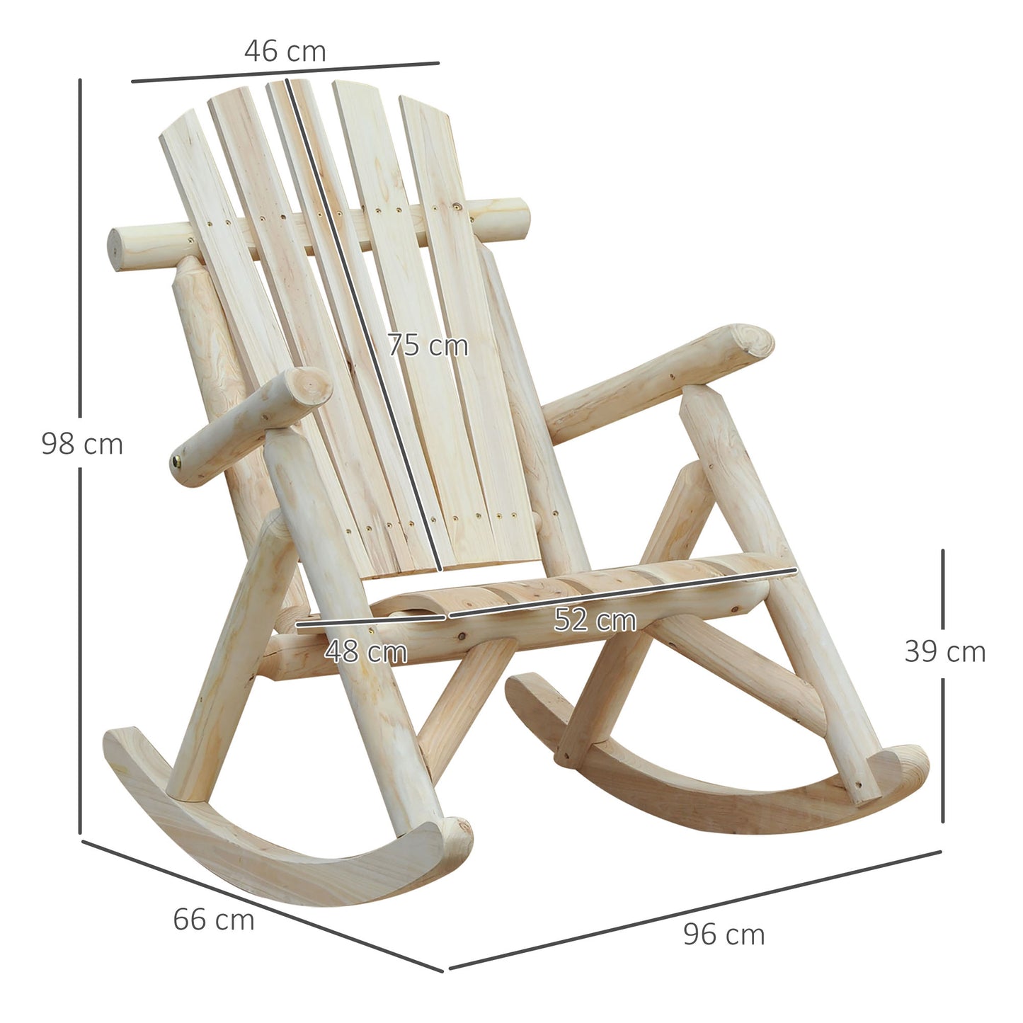 Outsunny 2-częściowy fotel Adirondack z drewna cedrowego, ergonomiczny fotel bujany, ganek, ogród, bujany, tradycyjny - Burlywood
