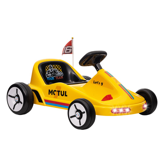 AIYAPLAY 6V Elektryczny Go Kart dla Dzieci z Muzyką, Światłem, Klaksonem, dla 3-5 Lat, Żółty