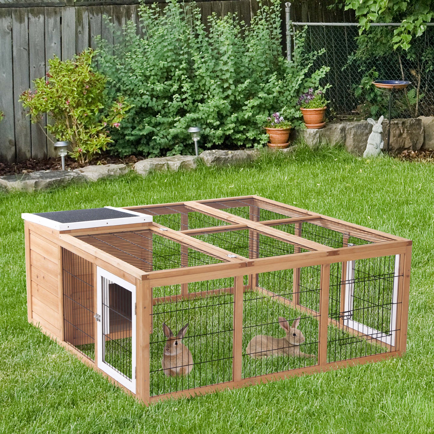 PawHut Rabbit Hutch Outdoor, Guinea Pig House, Bunny Run Cage with Openable Top for 1â€“2 Rabbits, 123 x 120 x 52cm, Yellow