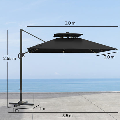 Outsunny Multi-Angle LED Light Parasol Umbrella - Black
