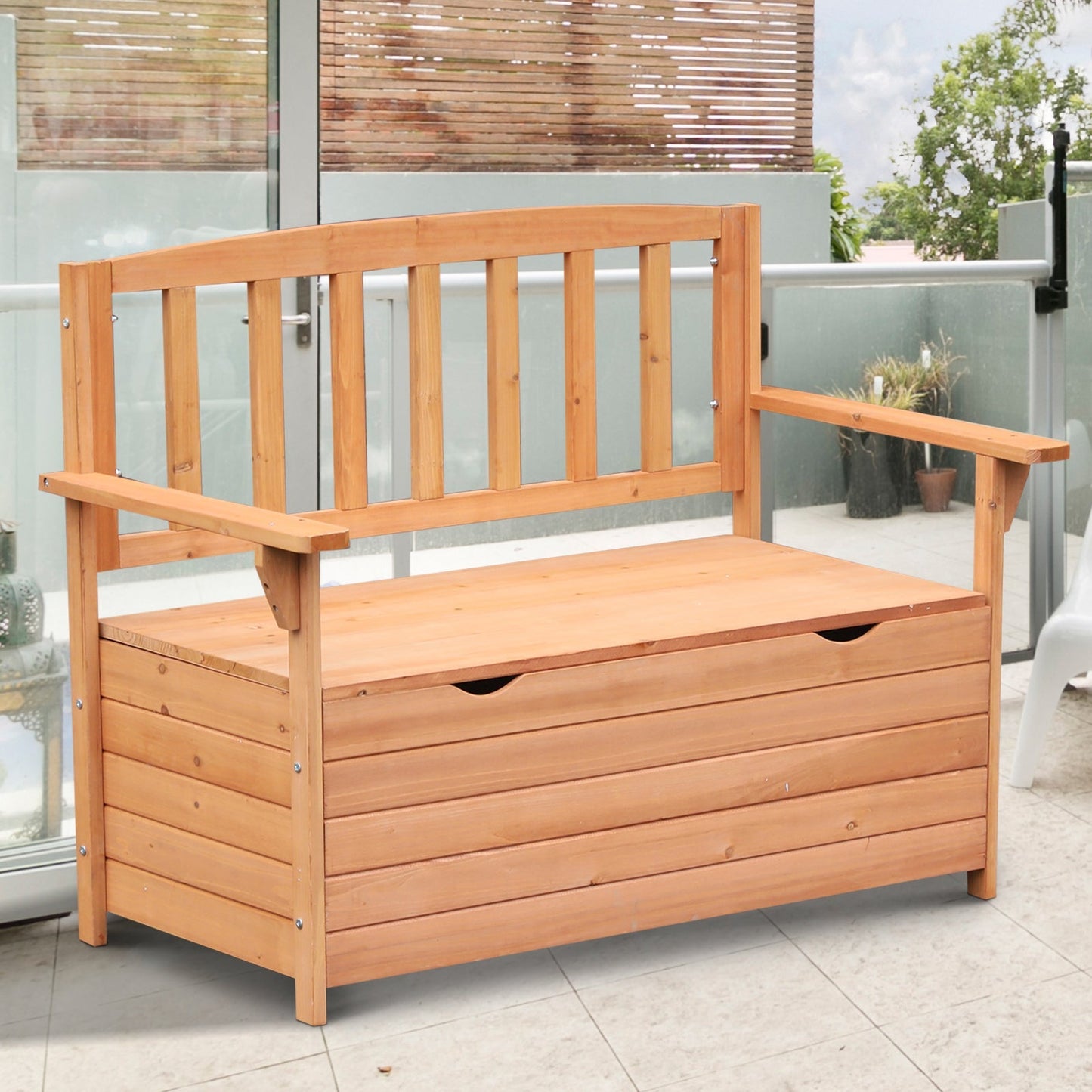 Outsunny Outdoor Garden Storage Bench Patio Box All Weather Deck Fir Wood Solid Seating