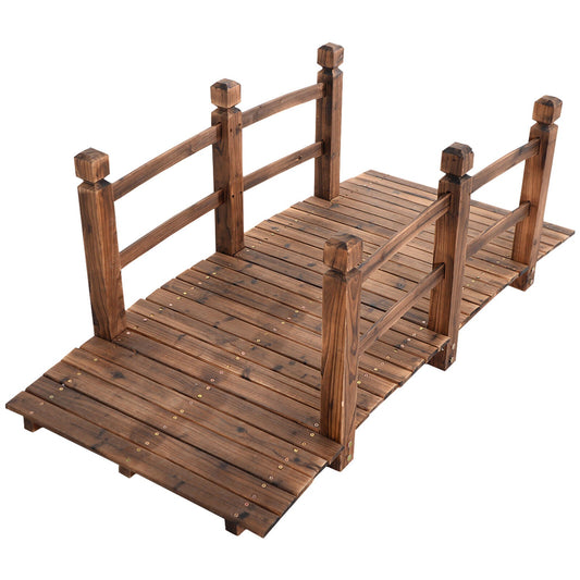 Wooden Garden Bridge with Safety Railings for Yard Patio-Brown