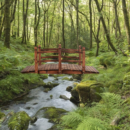 Wooden Garden Bridge with Safety Railings for Yard Patio-Brown