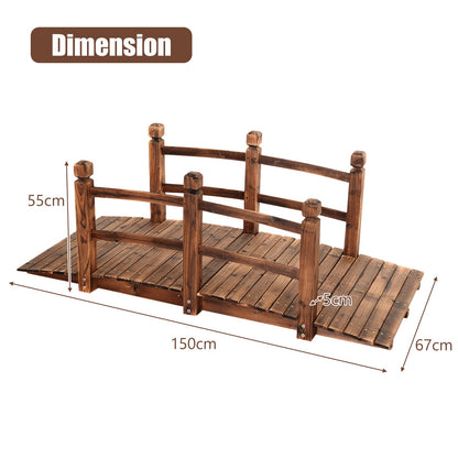 Wooden Garden Bridge with Safety Railings for Yard Patio-Brown